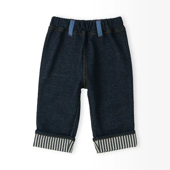 日本 ZOOLAND - 可愛熊口袋條紋反摺七分褲-小熊-黑