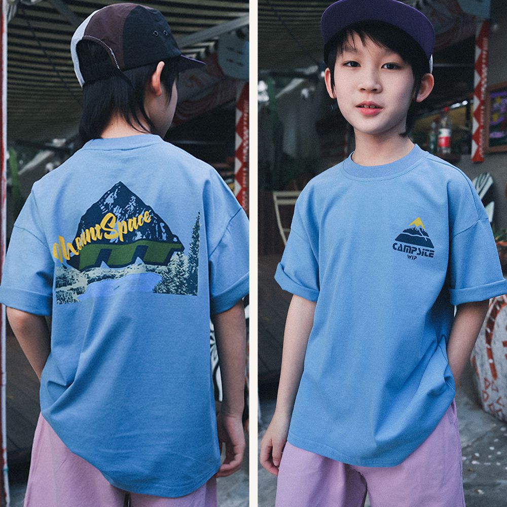 純棉圓領短袖上衣-森林湖泊-藍色