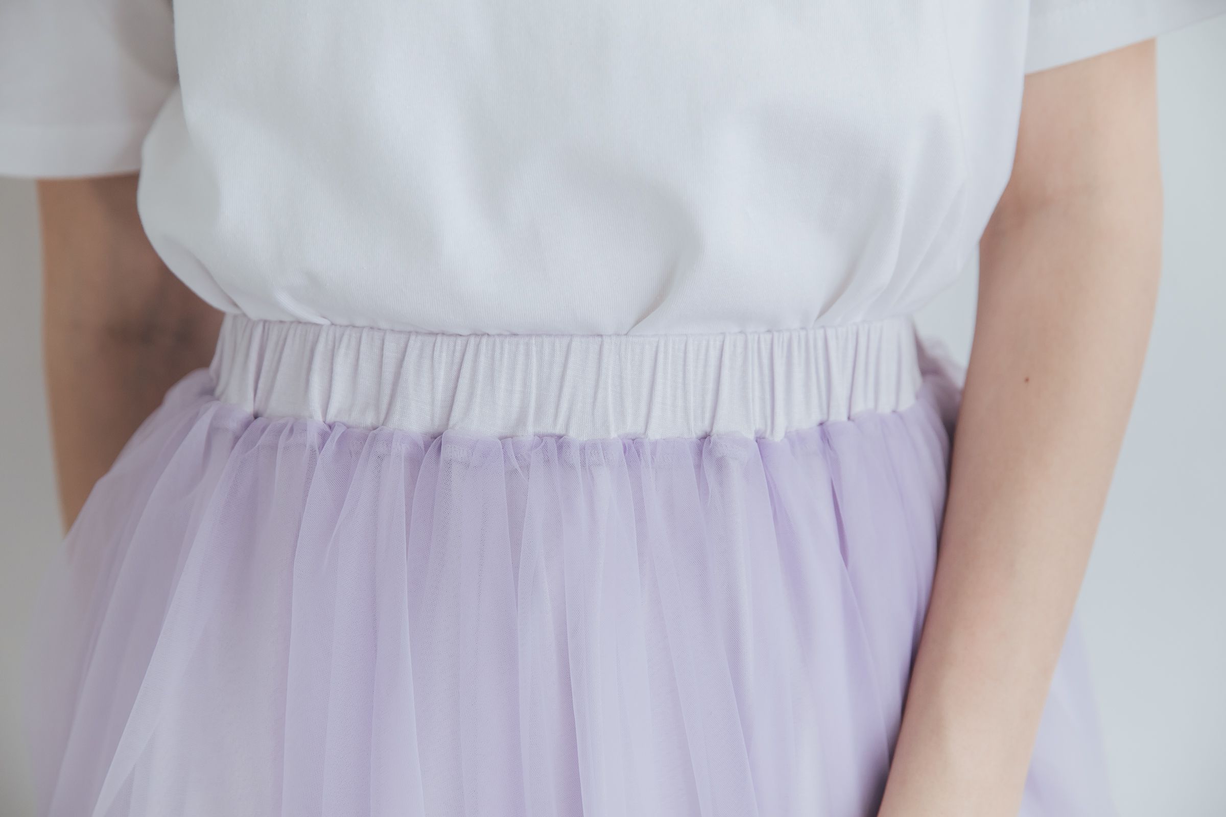 Peachy - 獨家訂製綿柔空氣紗裙-短裙款-淺芋灰 (F)