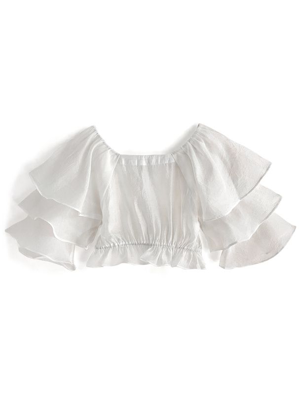 日本 GRL - 優雅層次袖設計長袖襯衫-經典黑