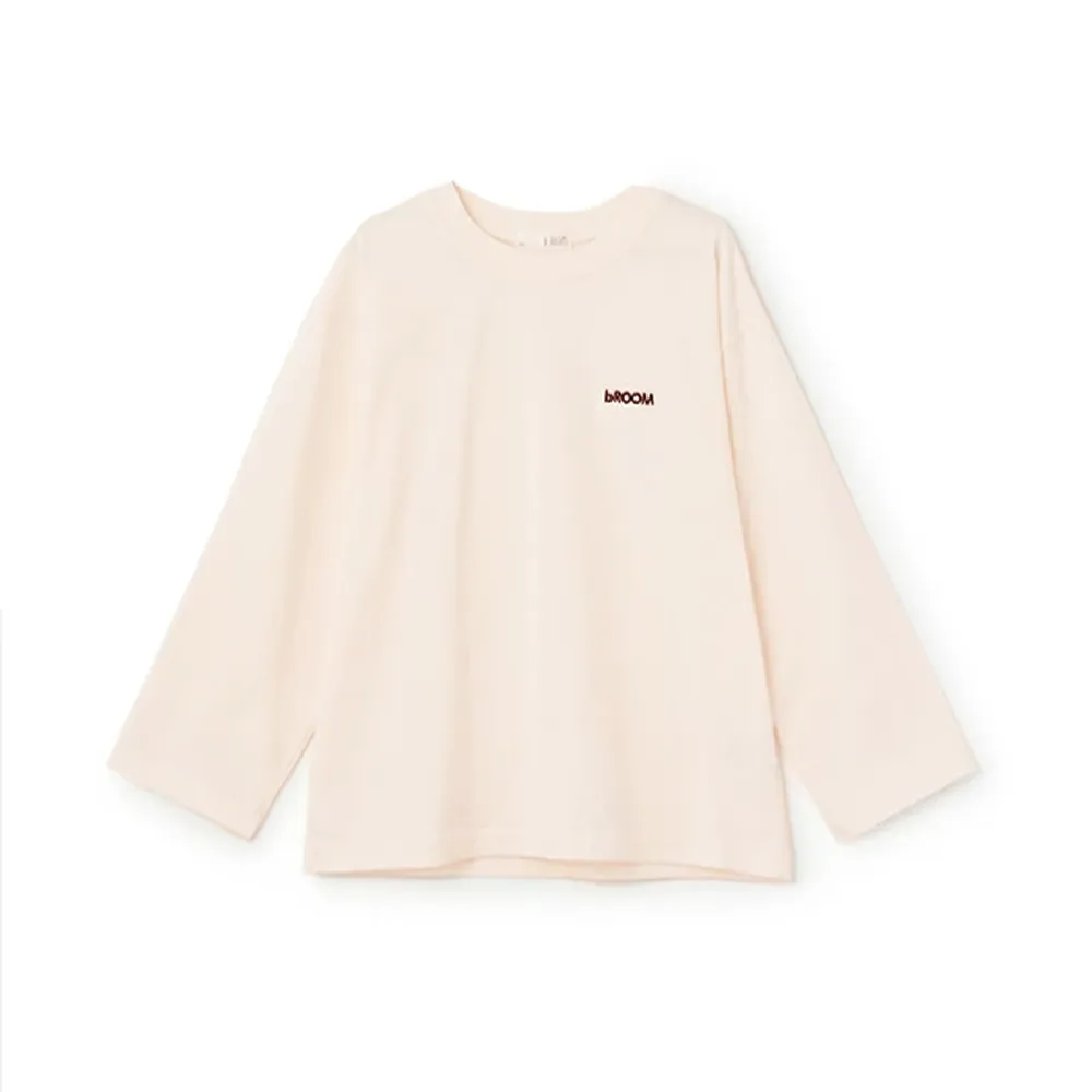 100%棉 簡約logo刺繡寬版長袖上衣-象牙白