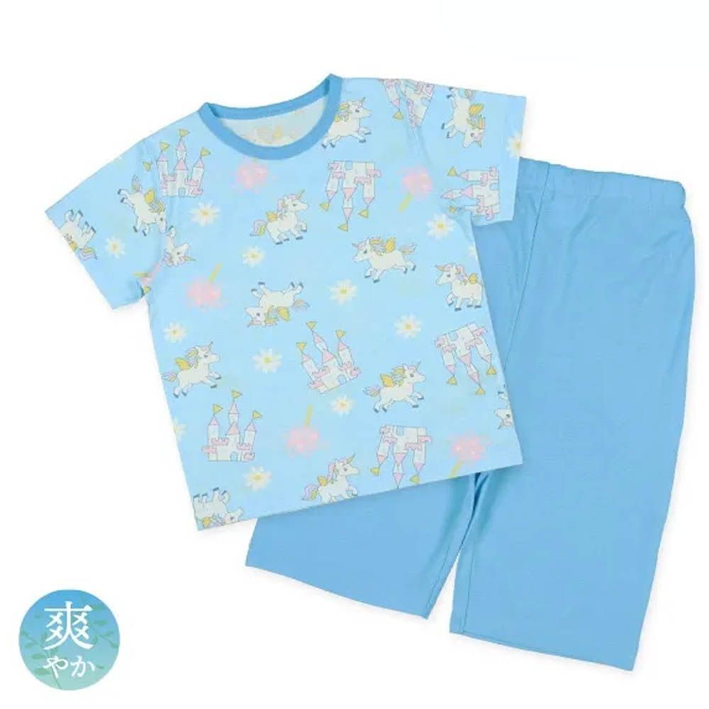 透氣 獨角獸家居服短袖套裝-水藍