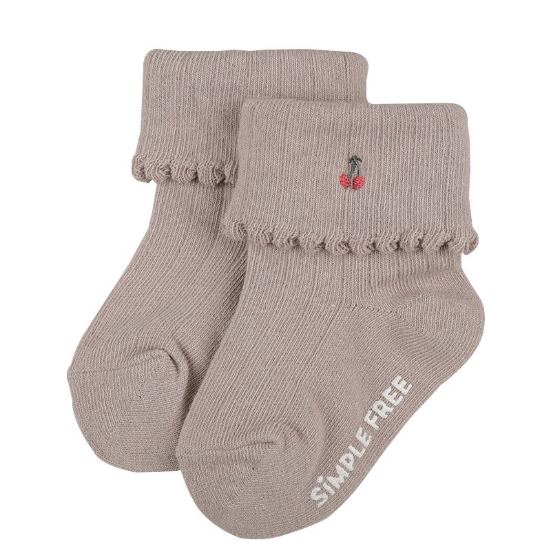 akachan honpo - 襪子-反折櫻桃刺繡-粉紅色 (9~14cm)