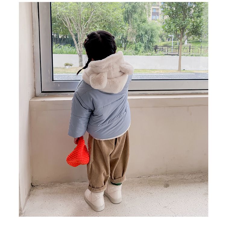 加絨加厚造型連帽鋪棉外套-毛茸茸熊熊-粉色