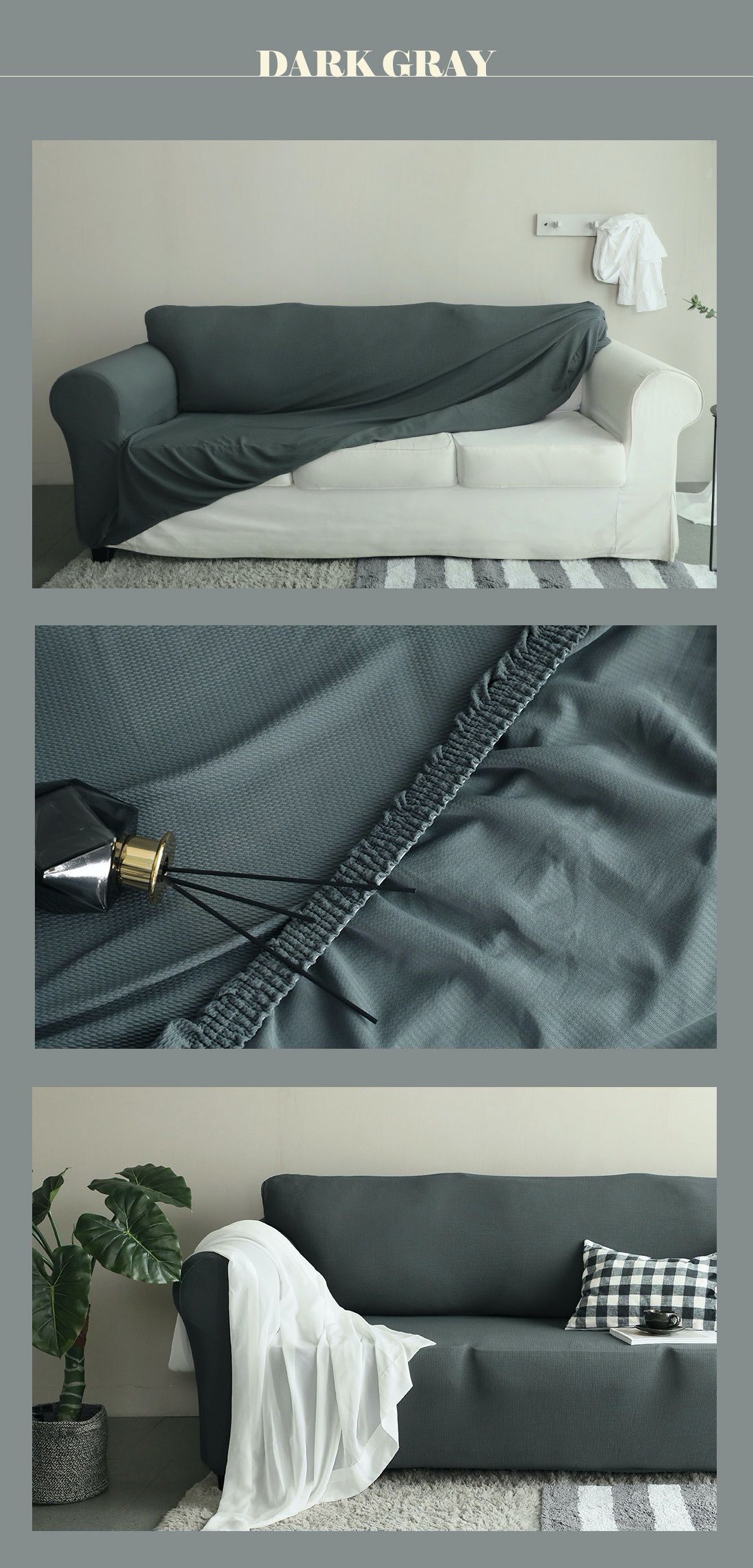 韓國 Prielle - 包覆型超彈力透氣防污沙發套-深灰