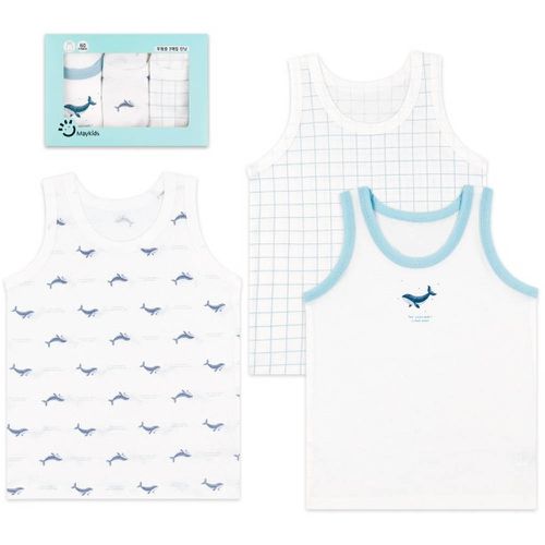 (3入組)男寶無螢光輕柔棉背心-格紋X鯨魚