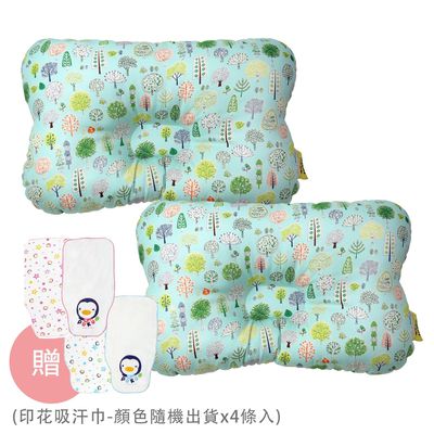 PUKU 藍色企鵝 - Breeze 透氣雲朵枕/護頭枕-2 入組-森林公園x2-買贈印花吸汗巾-顏色隨機出貨x4條入