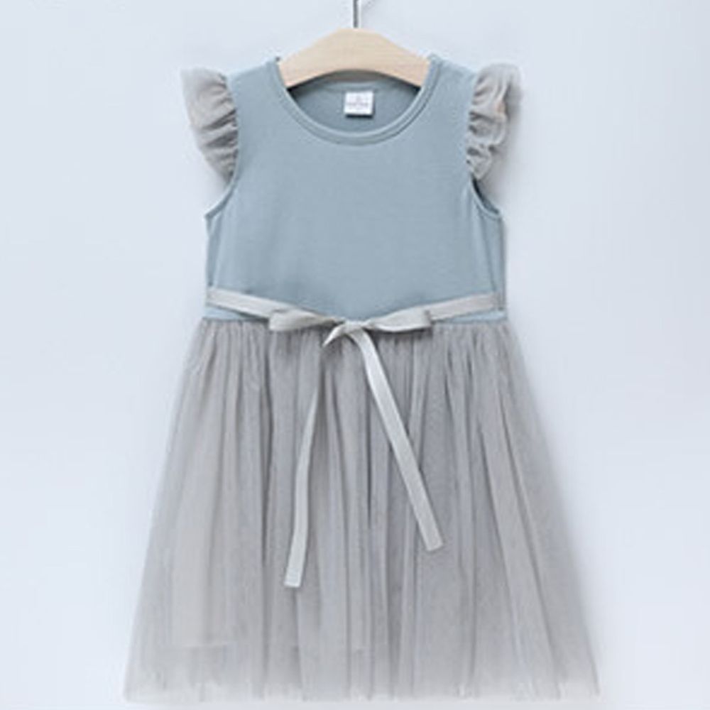 日本 Maison de Ravi - 薄紗飛飛袖無袖紗裙洋裝-星塵藍