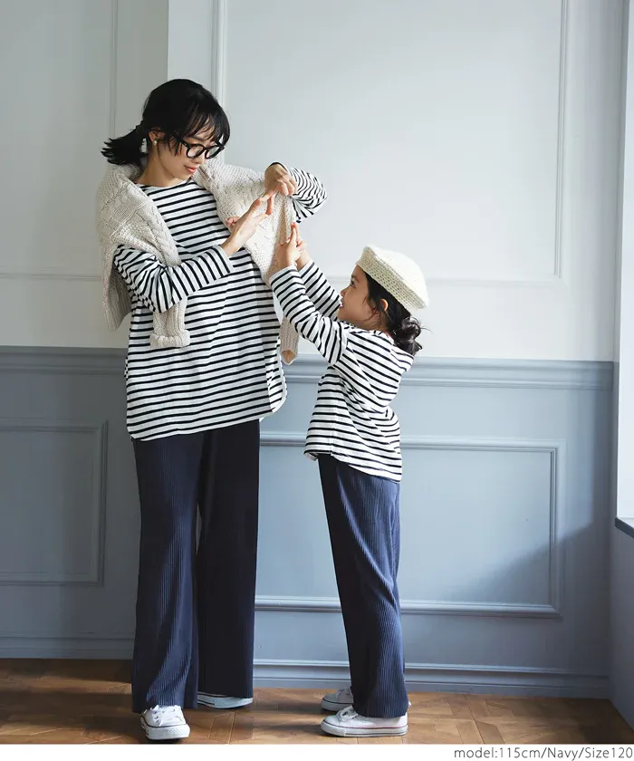 日本 COCA - [可剪裁] 羅紋彈性垂墜感寬褲-孩子-芥黃