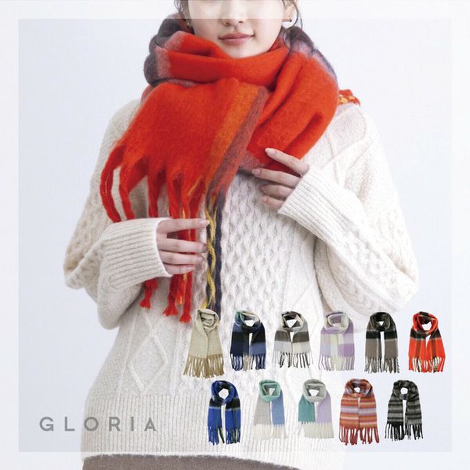 日本代購 - 份量感印花保暖流蘇圍巾-撞色-藍綠