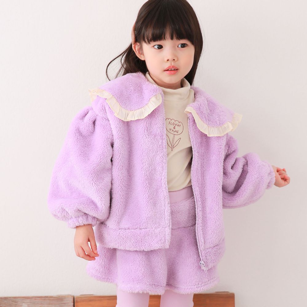 韓國 Dalla - Fleece泡泡袖外套-粉紫