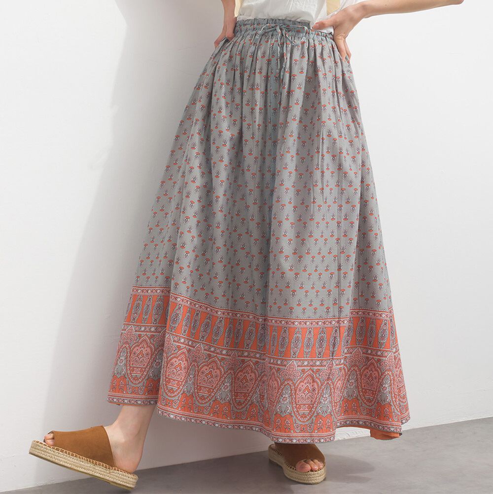 熱銷再販 2way雙面穿印度棉典雅長裙-灰x珊瑚橘