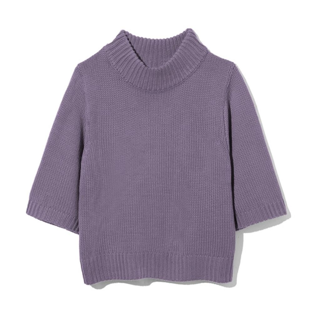 日本 GRL - 百搭立領針織短袖上衣-紫 (F)