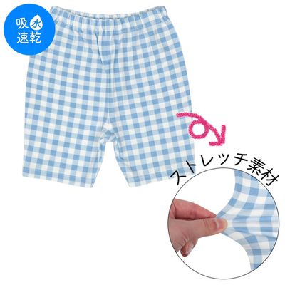 akachan honpo - 5分內搭褲-格紋-淺藍色