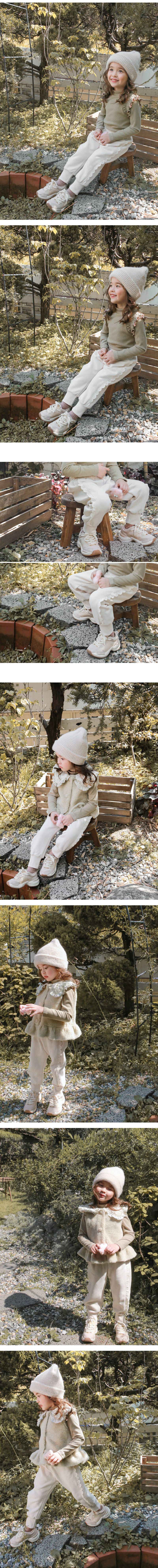 韓國 Puellaflo - 柔和花邊點綴束口長褲-奶油白