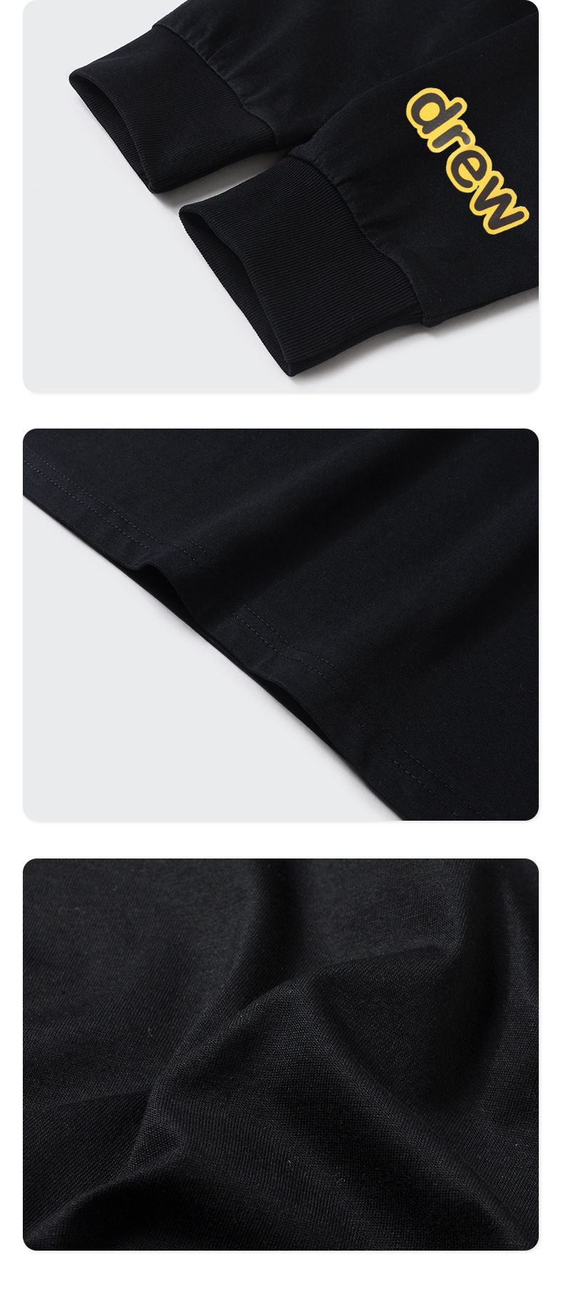 純棉基礎款長袖上衣-drew笑臉-黑色