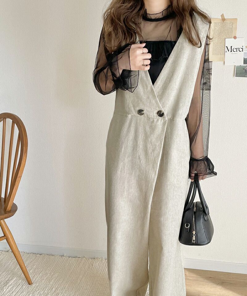 日本 Classical Elf - 棉麻透氣垂墜感連身褲-石墨灰