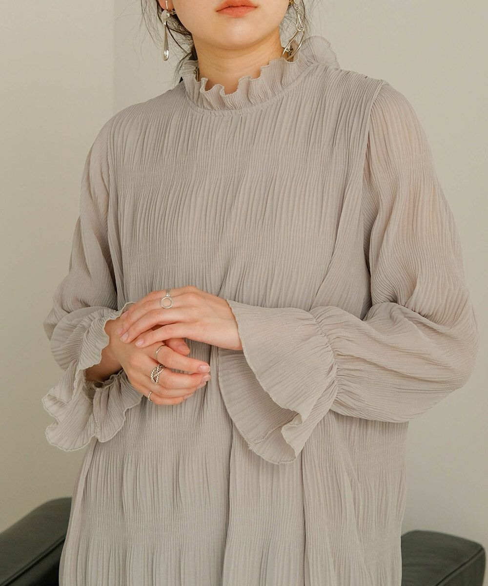 日本 Bab - 文藝木耳領層次雪紡洋裝-冰河灰