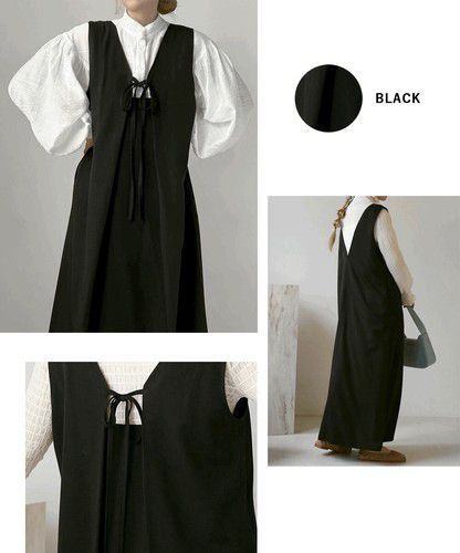 日本 Bou Jeloud - 簡約綁帶V領背心裙-冰河灰