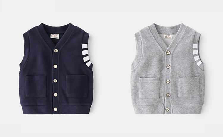 WELLKIDS - 棉質休閒V領開衫背心-深藍色