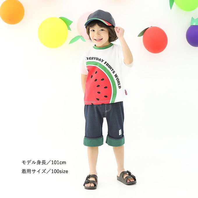 日本 ZOOLAND - 水果切片印花天竺棉短袖上衣-奇異果