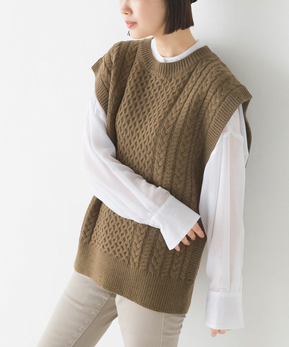 日本 OMNES - 人氣款混羊毛麻花編織背心-黑