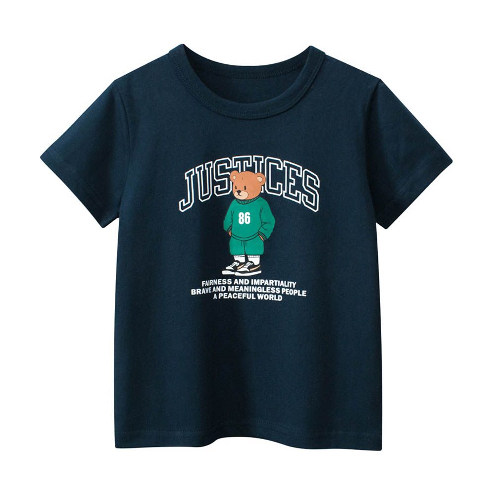 純棉短袖上衣-酷帥熊熊-藏青