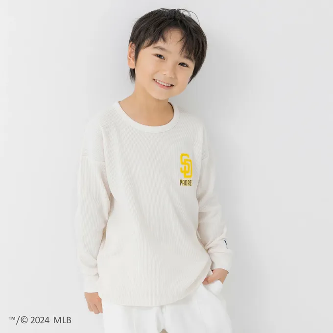 日本 Chil2 - MLB聯名 華夫格休閒長袖上衣-洛杉磯道奇-白