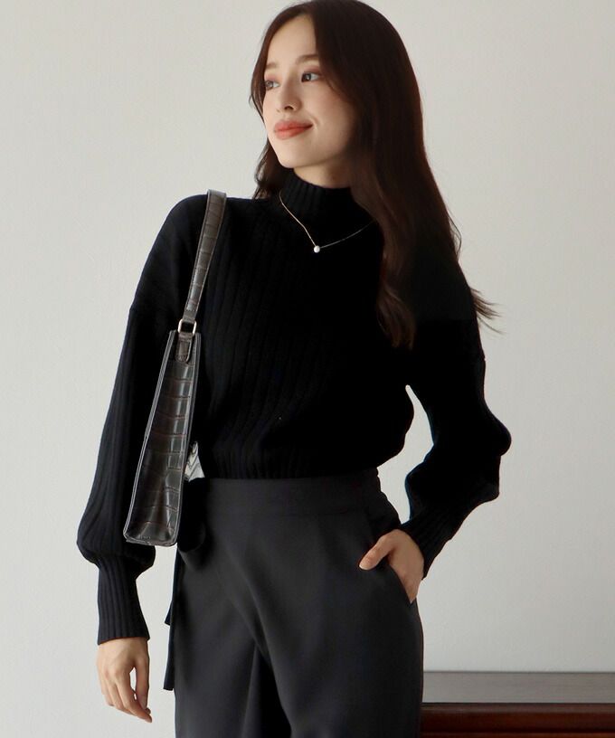 日本 BLUE EAST - 百搭坑條立領針織毛衣-水藍