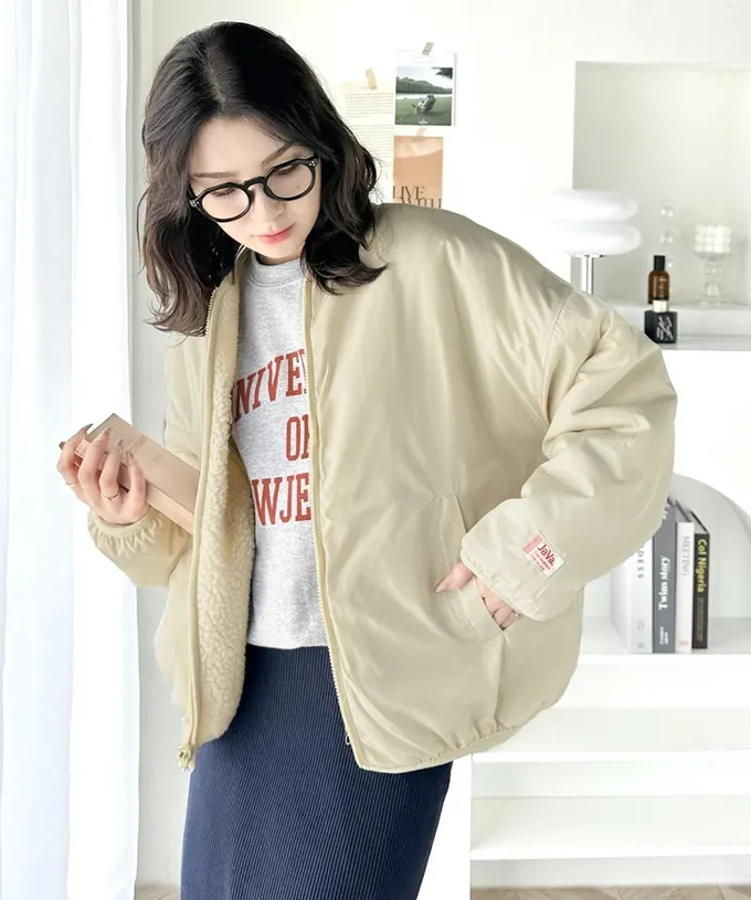 日本 Classical Elf - 2WAY泰迪熊短絨飛行外套-米杏x黑