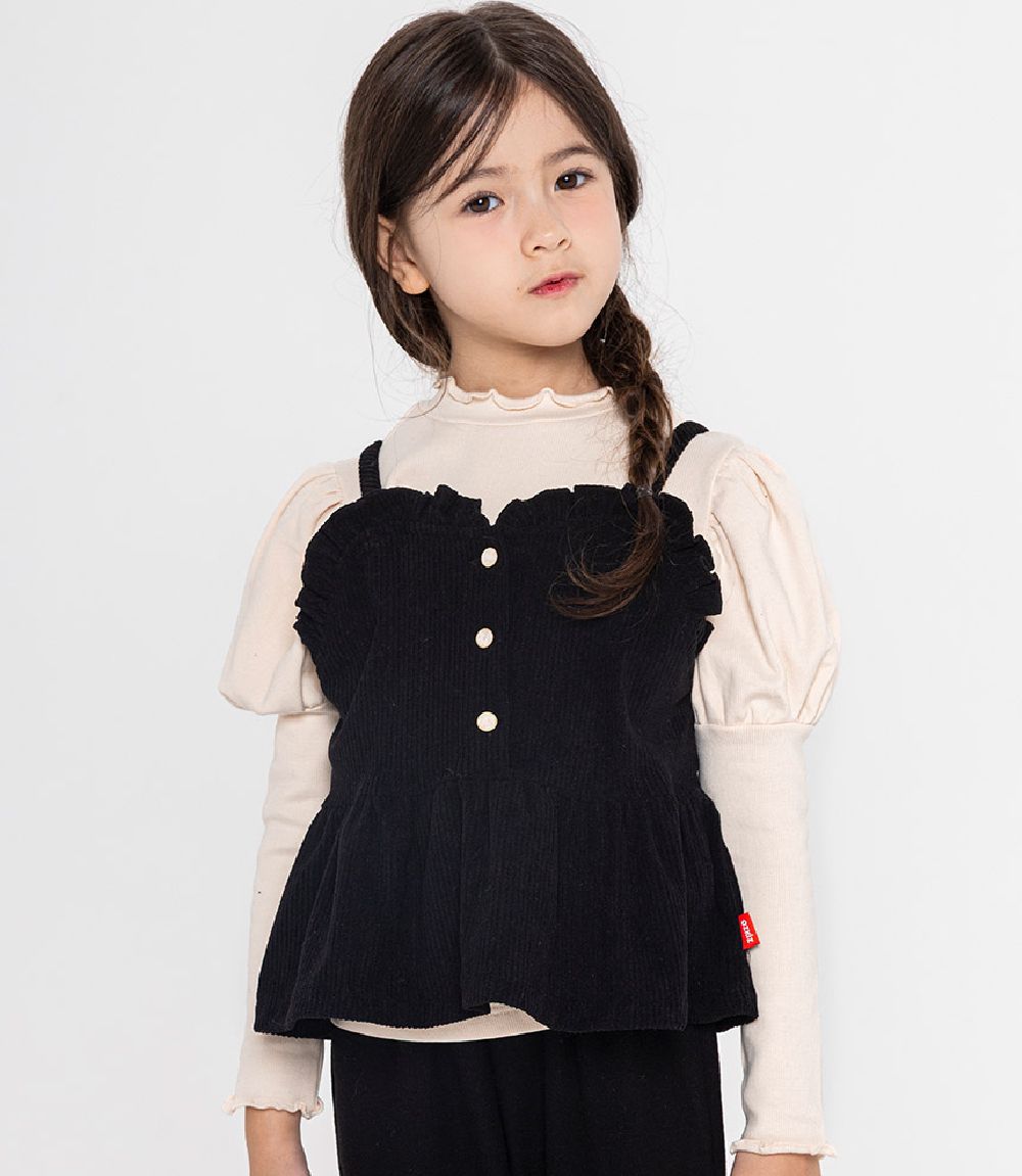 (兩件式)優雅搭配背心X彈性拉絨長袖上衣-米X黑