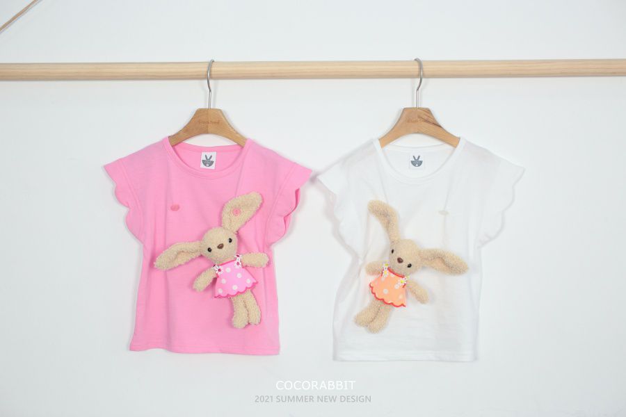 韓國 Coco Rabbit - 兔子娃娃花瓣袖T-象牙白