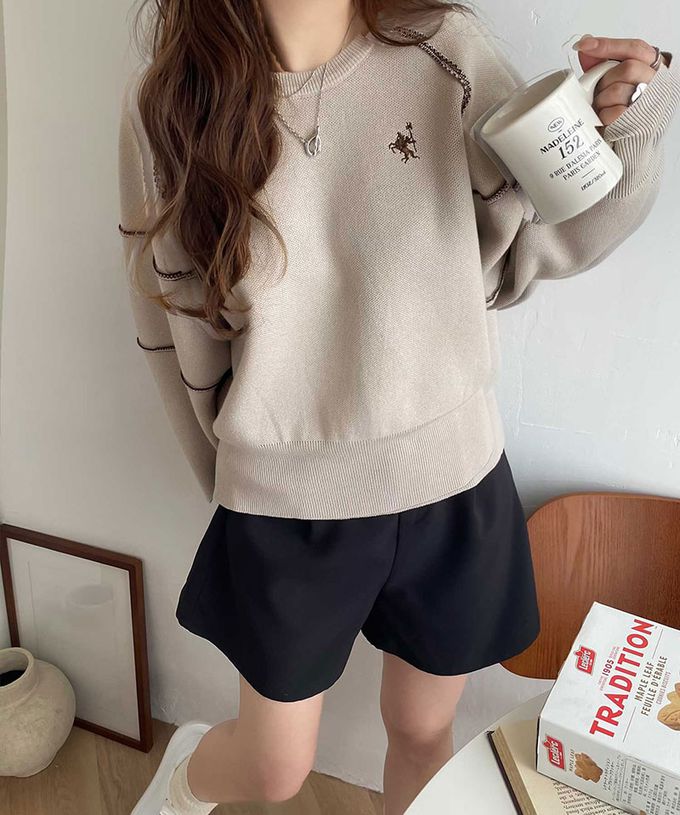 日本 Classical Elf - 線條感logo厚磅針織長袖上衣-黑