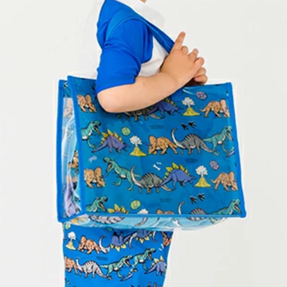 日本 ZOOLAND - 防水PVC手提袋/游泳包-恐龍排隊-藍色 (25x34cm)