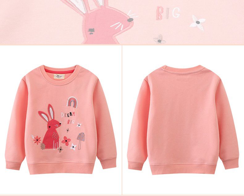 Jumping meters - 棉質圓領長袖上衣/大學T-刺繡兔兔與花-粉色