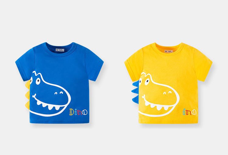 純棉短袖上衣-抽象恐龍-黃色