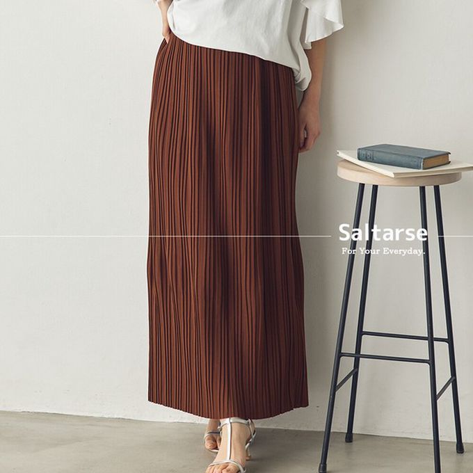 日本 Sans Souci 34+ - 細摺搖曳優雅長裙(全腰鬆緊)-炭灰 (M)