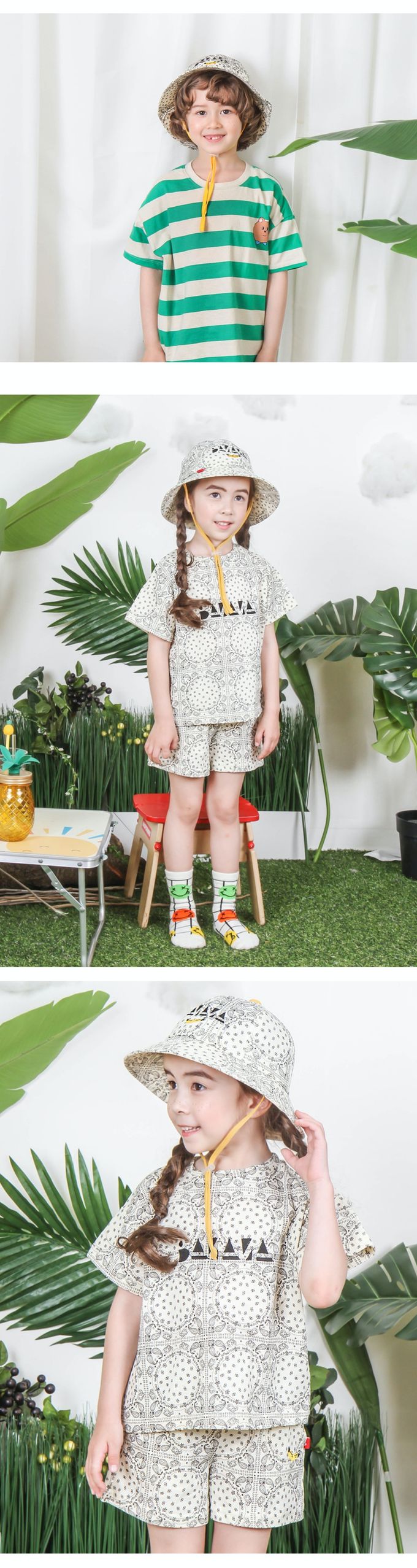 韓國 Babyblee - 正韓製圖騰紋繫帶兒童漁夫帽