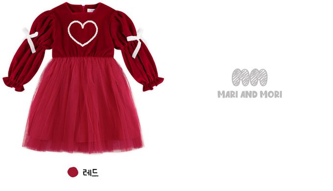 韓國 WALTON kids - 優雅紅絲絨裝飾袖蕾絲洋裝-酒紅