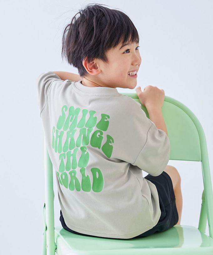 日本 devirock - 速乾網眼超舒適短袖上衣-背後英文-煙燻藍