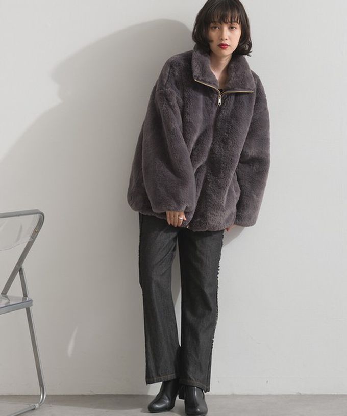 日本 ELENCARE DUE - 奢華毛絨柔軟寬鬆保暖拉鍊外套-摩卡棕