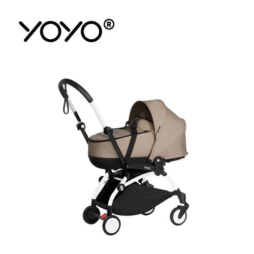 YOYO² 法國 Bassinet 0+新生兒睡籃推車(含車架)-白色車架+卡其色睡籃