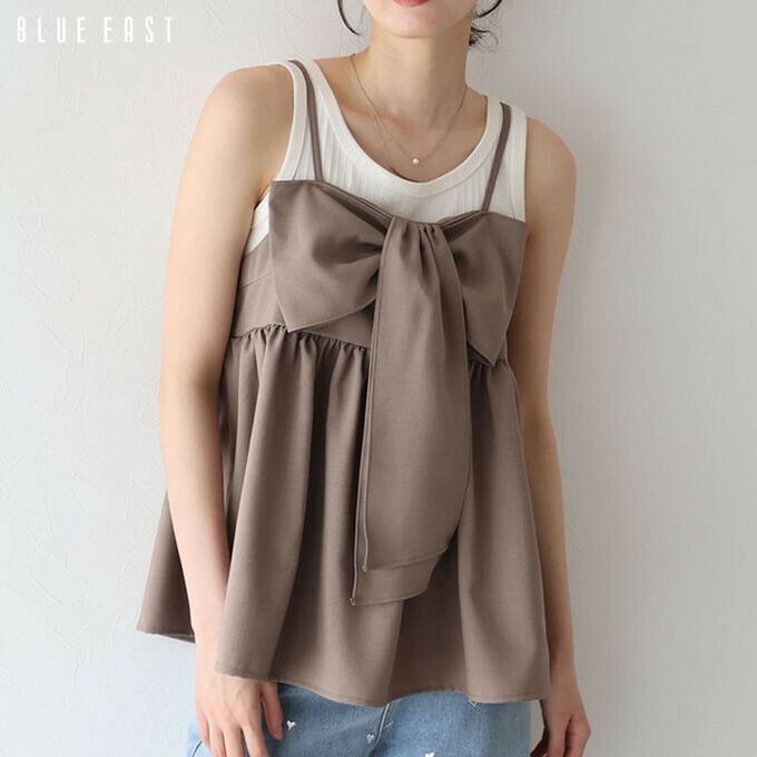 日本 BLUE EAST - 亮眼可愛蝴蝶結細肩帶上衣-黑