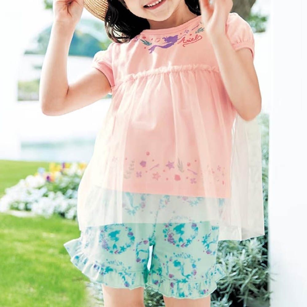 迪士尼 外層薄紗泡泡袖上衣-卡通人物愛麗兒-粉紅