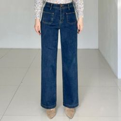 韓國女裝連線 - Howluk (萊卡內磨毛)彈性腰口袋直筒丹寧褲