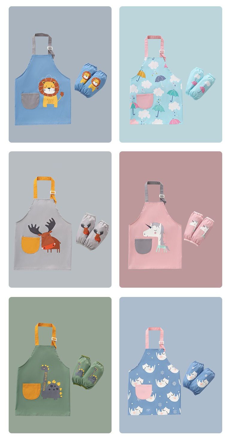 兒童防水畫畫衣套裝-獅子-藍色