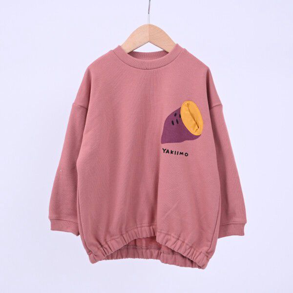 日本 Baby Room - 裏毛落肩寬版長袖上衣-紫芋-淺灰
