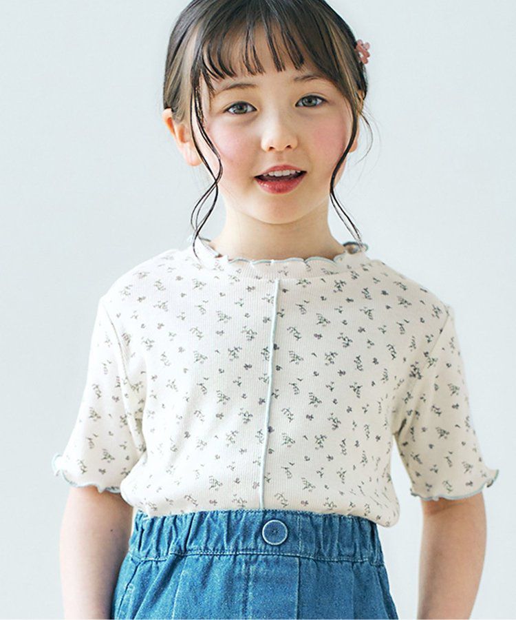 日本 apres les cours - 浪漫滾邊設計羅紋短袖上衣-卡其