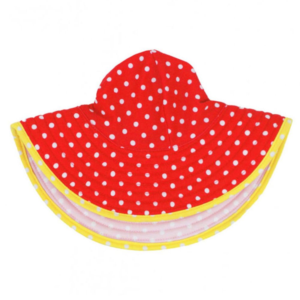 美國 RuffleButts - 嬰幼兒雙面配戴遮陽帽-橘黃白圓點