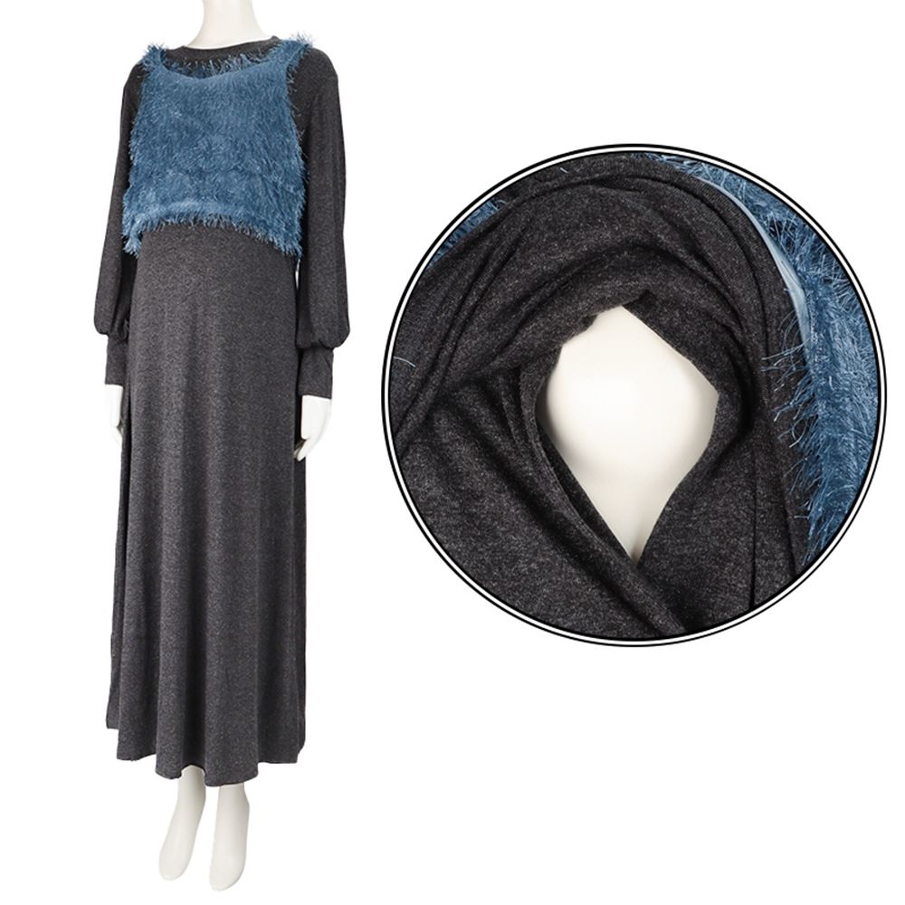 長袖洋裝-附刷毛背心-黑色